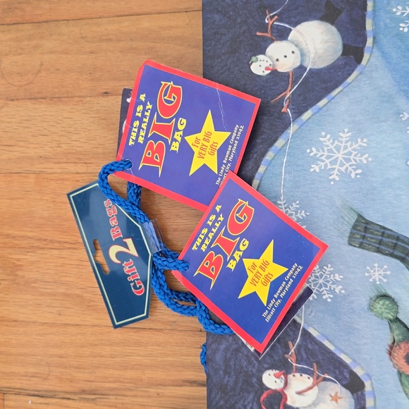 Set of Two Christmas Gift Bags Snowman & Teddy Holiday Gift Bags 15"×12.5" - Picture 5 of 6